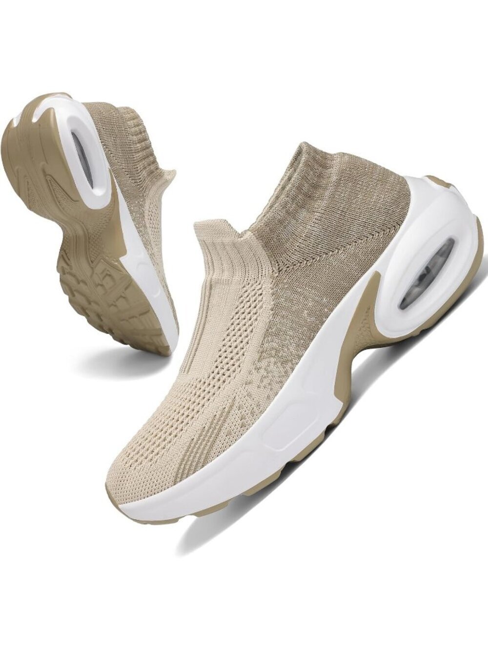 Women's Deep Khaki Mesh Light Weight Pull-On Air Cushion Slip on Walking Sneaker